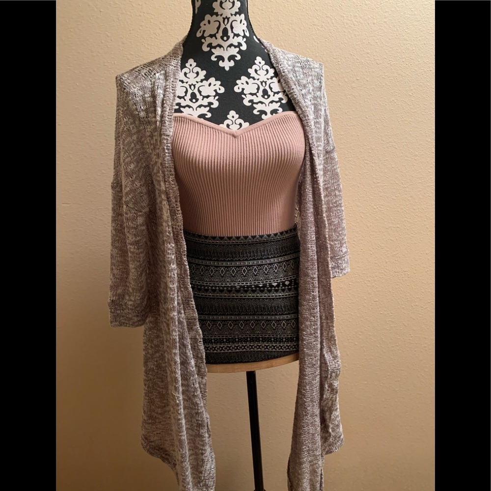 Open Knit High Low Cardigan heathered grey comfy stylish